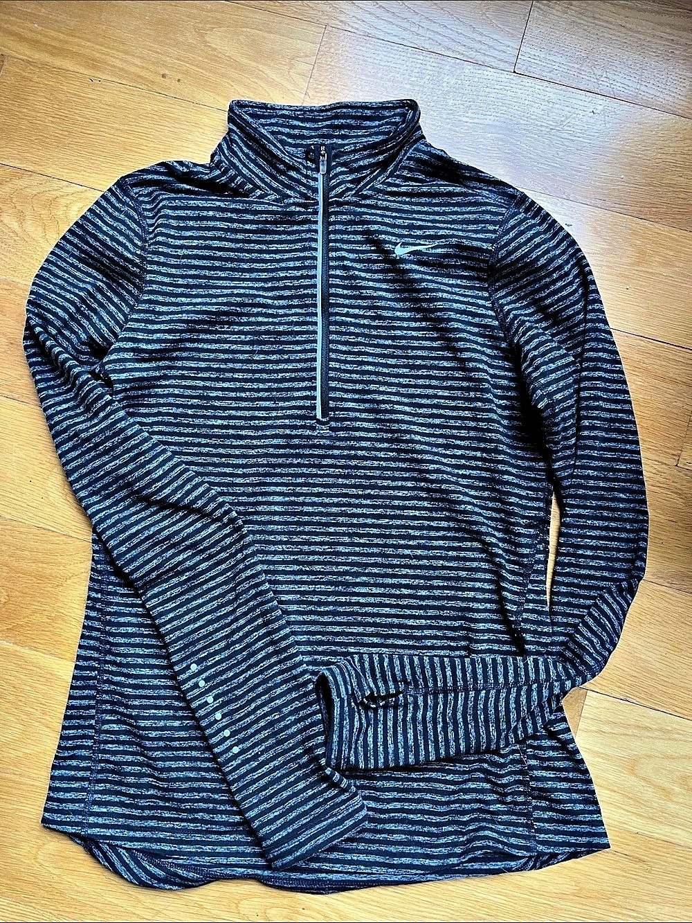Nike Running Dri-FIT Striped Half-Zip Pullover Black & Gray Small